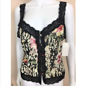 Eci New York Black Floral Cami Tank Size 12 Lace